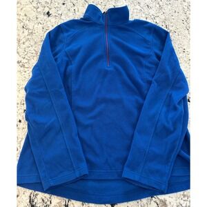 Lands End Women's unisex Fleece Pullover Quarter Zip Long‎ Sleeve Blue Top L